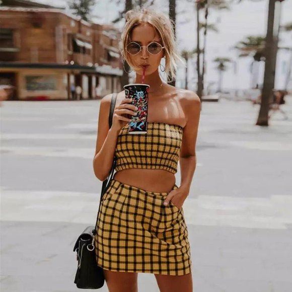 Two Piece Set Sexy Chess Warm-up Sleeveless - Picture 1 of 3